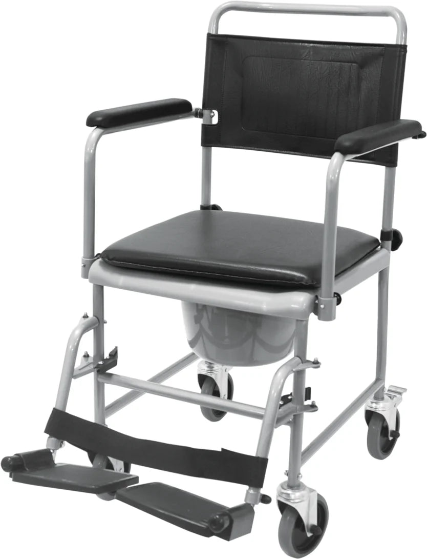 Black and silver commode chair on a white background Black and silver commode chair on a white background